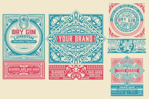 4个复古包装标签设计套件 Set of 4 Vintage Packing Labels