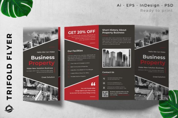 承包商/开发商主题三折页宣传册传单设计模板 Contractor / Developer Trifold Brochure Flyer