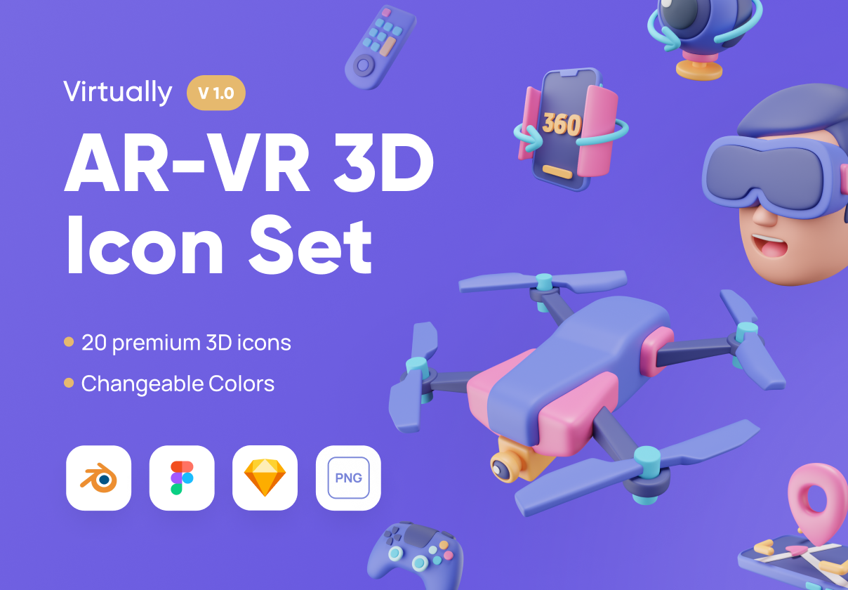 Virtually – AR-VR 3D Icon Set