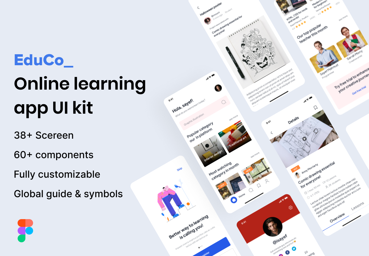 EduCo e-learning app UI kit