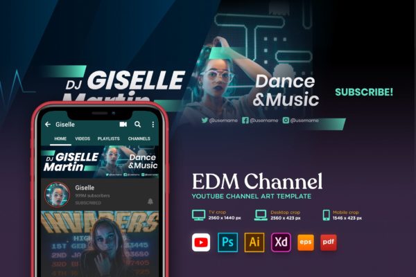电子舞曲音乐频道Youtube封面设计模板v8 Youtube Cover Art Vol.08 Electronic Dance Music