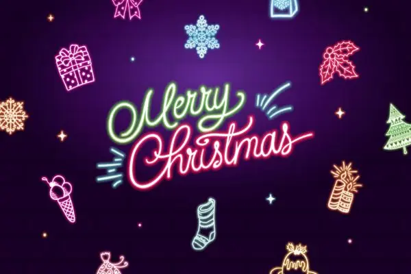 霓虹灯多彩的手绘艺术圣诞图标 Neon Colorful Hand Drawn Artistic Christmas Icons.