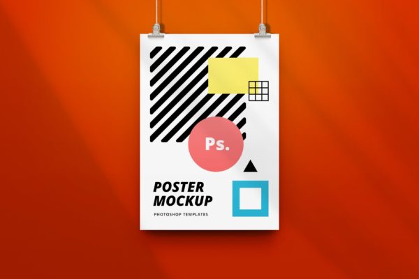 吊挂海报展示正视图样机 Hanging Poster Mockup