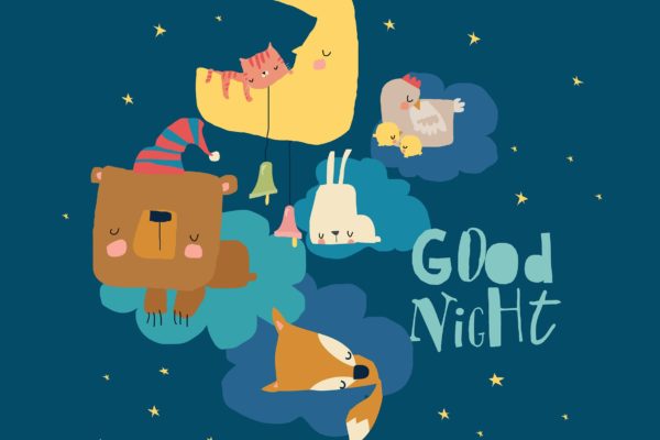 可爱的卡通睡觉动物矢量插画素材 Cute cartoon animals sleeping on clouds. Vector il