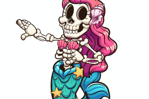 渐变卡通骷髅美人鱼矢量剪贴画 Skeleton Mermaid