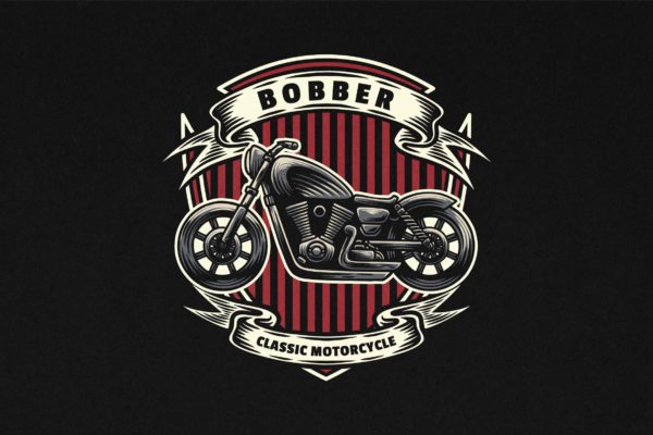 复古经典摩托车Logo插画 Bobber Classic Motorcycle Logo Illustration