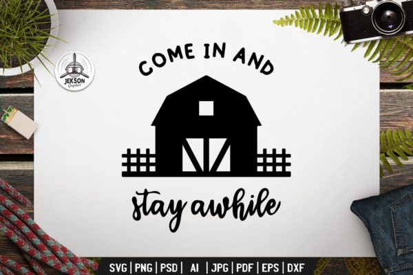 农舍徽章轮廓农业标签Logo设计模板 Farmhouse Badge Design. Silhouette Farming Label