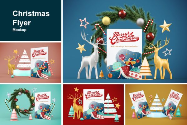 圣诞主题背景海报传单展示样机 Christmas Flyer