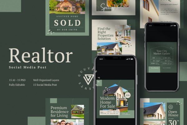 15个房地产租赁广告Instagram帖子模板 Realtor 15 Instagram Posts