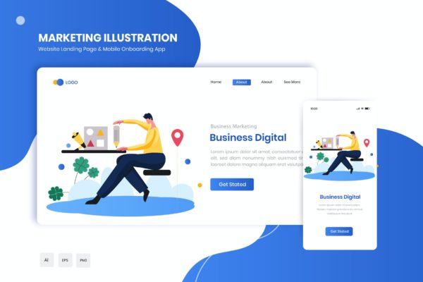数字商业主题网站着陆页&APP启动页插画 Business Digital Flat Landing & Onboarding App
