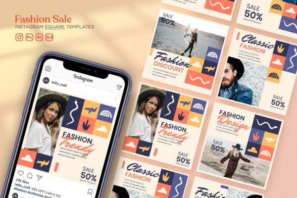 时尚促销Instagram方形贴图模板v28 Instagram Square Templates Vol.28 Fashion Sale