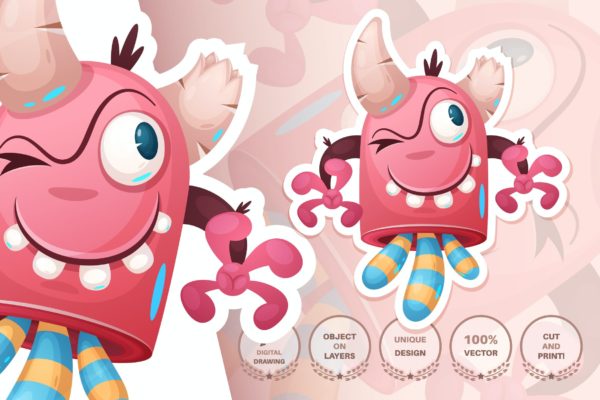 卡通角色可爱的怪物插画 Cartoon character adorable monster