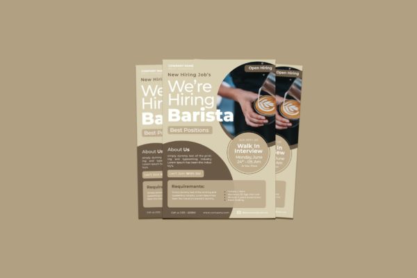 咖啡师招聘传单海报设计模板 Hiring Barista Flyer