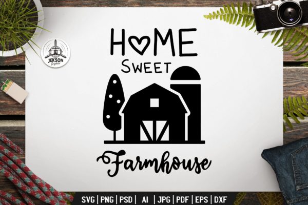 农业徽章农场标签Logo设计模板 Farming Badge Design. Silhouette Farm Label