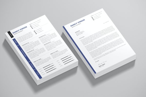 简约风格个人简历和求职信模板 Resume CV with Photo & Cover Letter Template