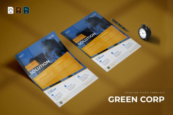 商业解决方案公司宣传单设计模板 Green Corp | Flyer