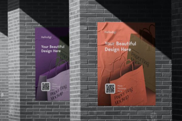 阳光阴影砖墙海报展示样机 Wall Poster Mockup