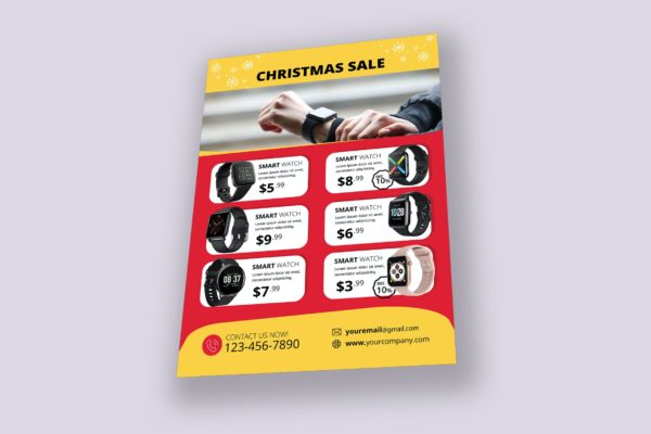 智能手表圣诞促销海报模板 Smart Watch Christmas Sale Flyer