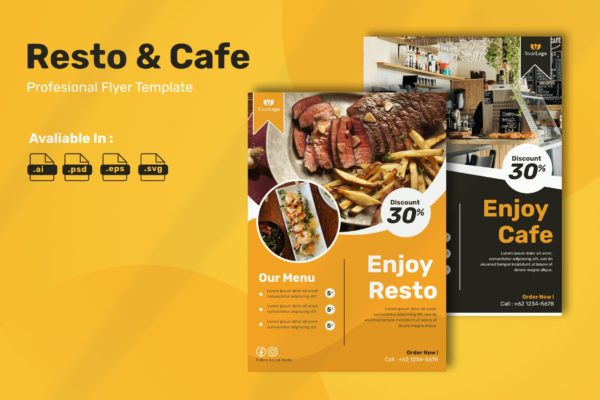 咖啡厅&餐厅传单模板下载 Cafe & Restaurant Flyer