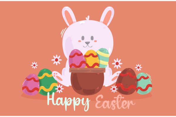 复活节快乐彩蛋与兔子插画 Happy Easter Day with Bunny Illustration