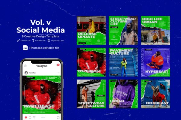 撕纸样式音乐节推广社交媒体套件 Music Festival Social Media Kit Vol. v