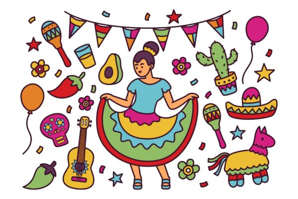 墨西哥五月五日涂鸦插画 Cinco De Mayo Doodle Illustration