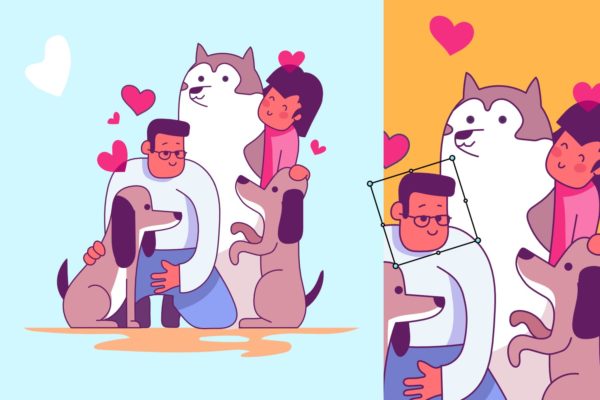 宠物人类爱心家庭矢量插画 Loving your Dogs like Family