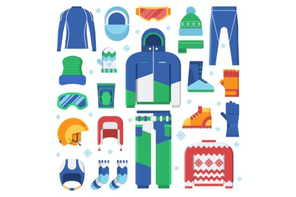 冬季运动服装和配饰矢量素材 Winter Sport Clothes and Accessories