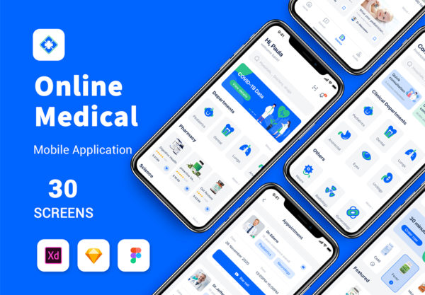设计森林下午茶：蓝色主题在线医疗App应用UI套件