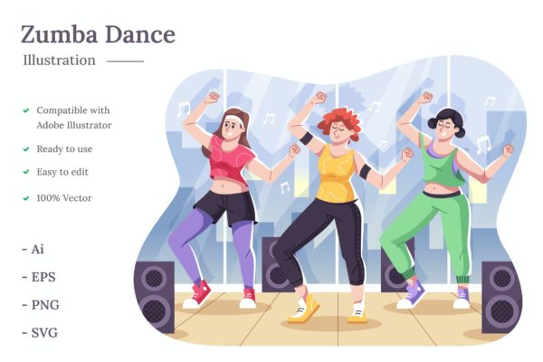 尊巴舞蹈矢量插画 Zumba Illustration