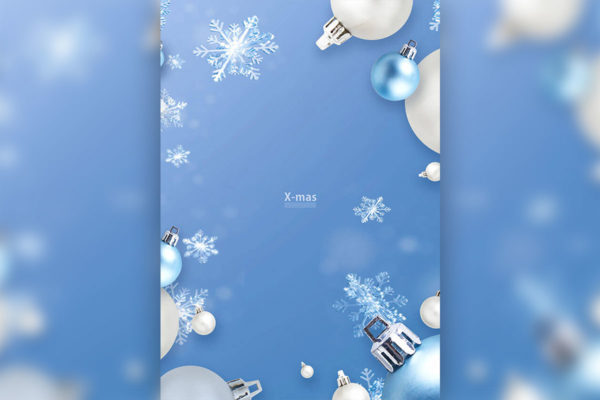圣诞球雪花背景圣诞海报设计韩国素材[PSD]