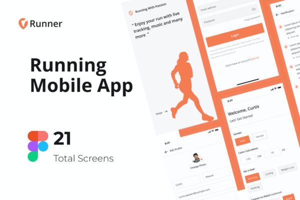 跑步运动App移动应用Figma UI套件 Runner Running Mobile App UI kit Figma