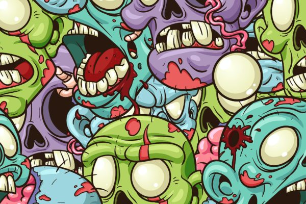 渐变卡通多彩僵尸无缝图案矢量剪贴画 Zombie seamless pattern
