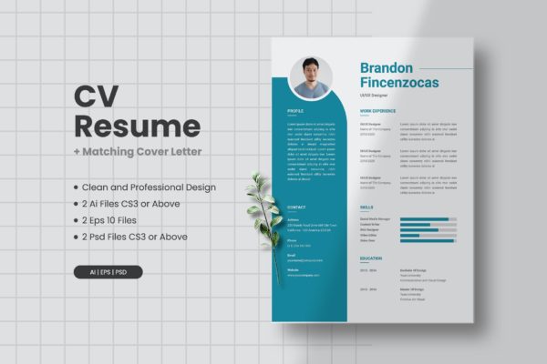蓝色简约个人应聘简历设计模板 CV Resume Template