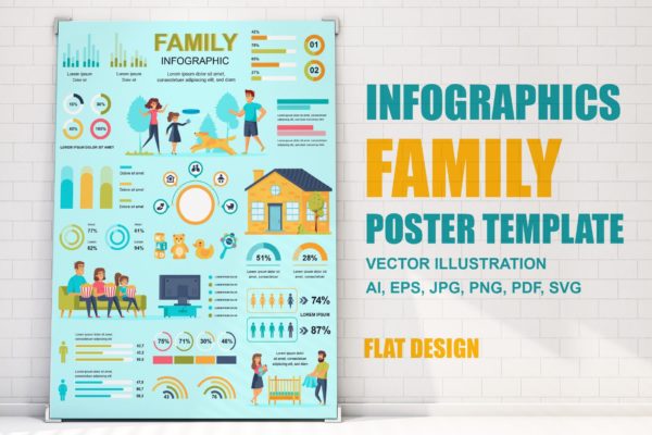 家庭活动主题信息图表海报设计模板 Family Infographics Poster Template