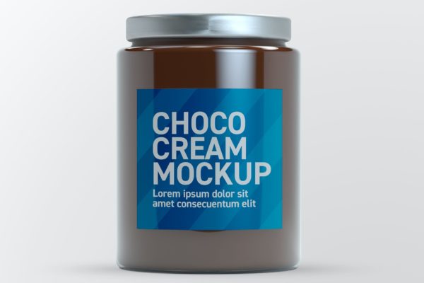 巧克力奶油玻璃罐包装设计样机 Chocolate Cream Glass Jar Mockup