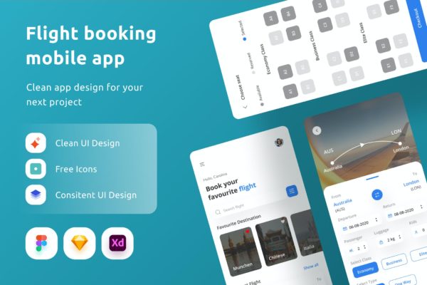 飞机票预订App界面设计模板 Flight Booking Mobile app