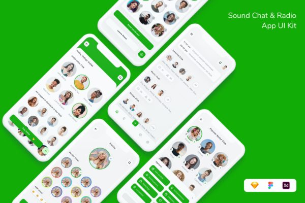 声音聊天&广播App UI界面设计套件 Sound Chat & Radio App UI Kit