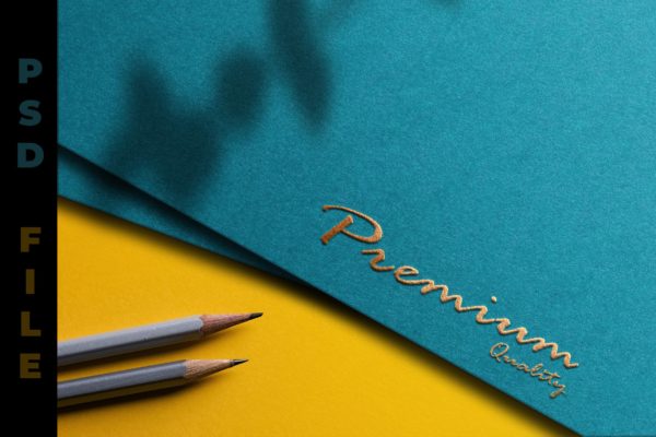 金色压纹纸纹理标志Logo样机 Gold Embossed Paper Texture – Logo Mockup