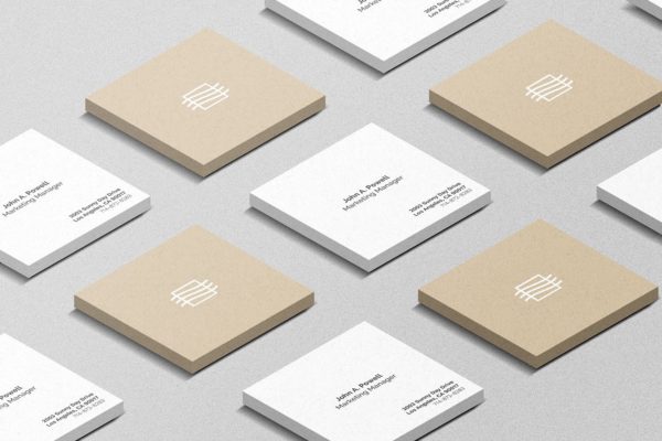 等距视图方形卡片设计展示样机 Square Card Mockup