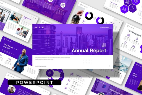 公司年报数据汇报PowerPoint演示模板 Annual Report – Company Business Powerpoint