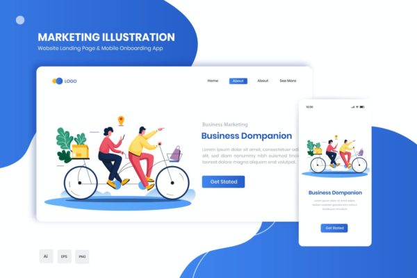 商业领域概念网站着陆页&App插画素材 Business Dompanion Flat Landing & Onboarding App