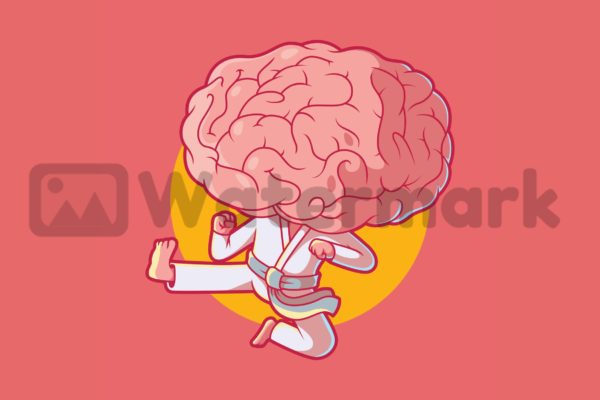 空手道大脑角色矢量插画素材 Karate Brain