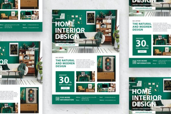 绿色家居装修宣传单PSD素材 Greeny Interior – Poster