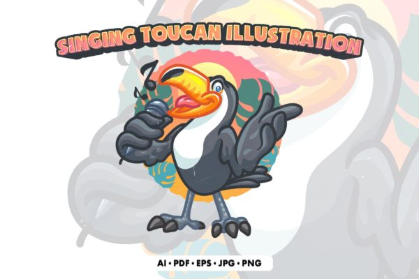 唱歌巨嘴鸟矢量插画 Singing Toucan Illustration