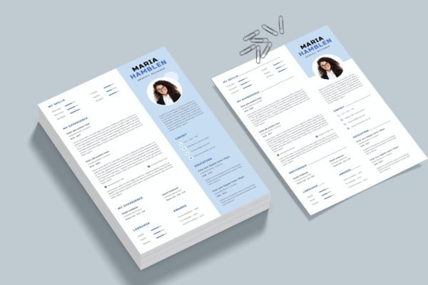 现代蓝色风格CV简历模板 CV Resume Modern Template