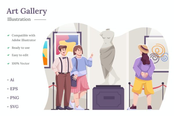 艺术画廊展览矢量插画 Art Gallery Illustration