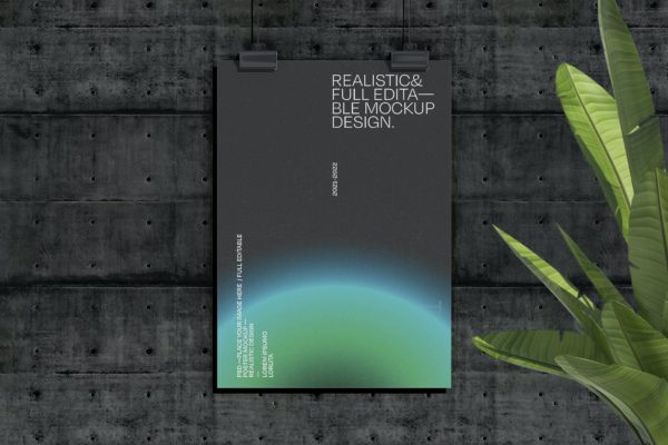 混凝土墙吊挂海报样机 Framed Poster Mockup
