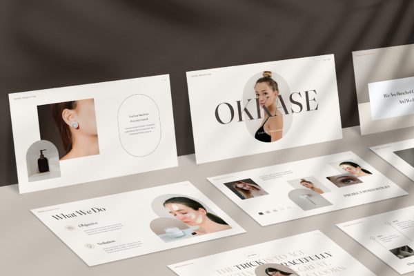 女性美妆美容演示文稿PPT模板 Okkase Powerpoint