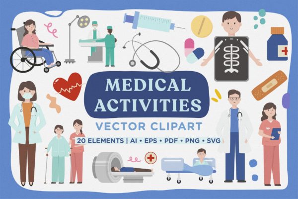 医疗健康活动矢量剪贴画包 Medical Activity Vector Clipart Pack